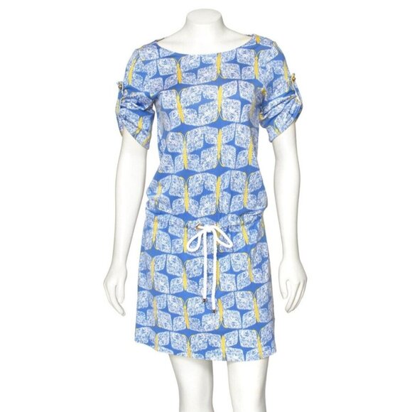 Lilly Pulitzer Raquel Light Blue Butterfly Print Dress Drawstring Waist XS - Picture 1 of 8
